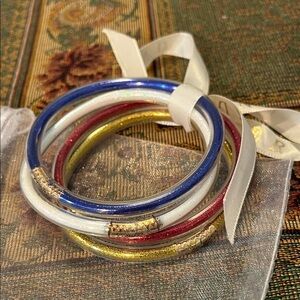 Stackable Glitter Bangle Set - Blue, White, Red & Gold PLUNGER brand
